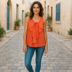 By & By Sheer Coral Polka Dot Sleeveless Blouse Size L NWT
